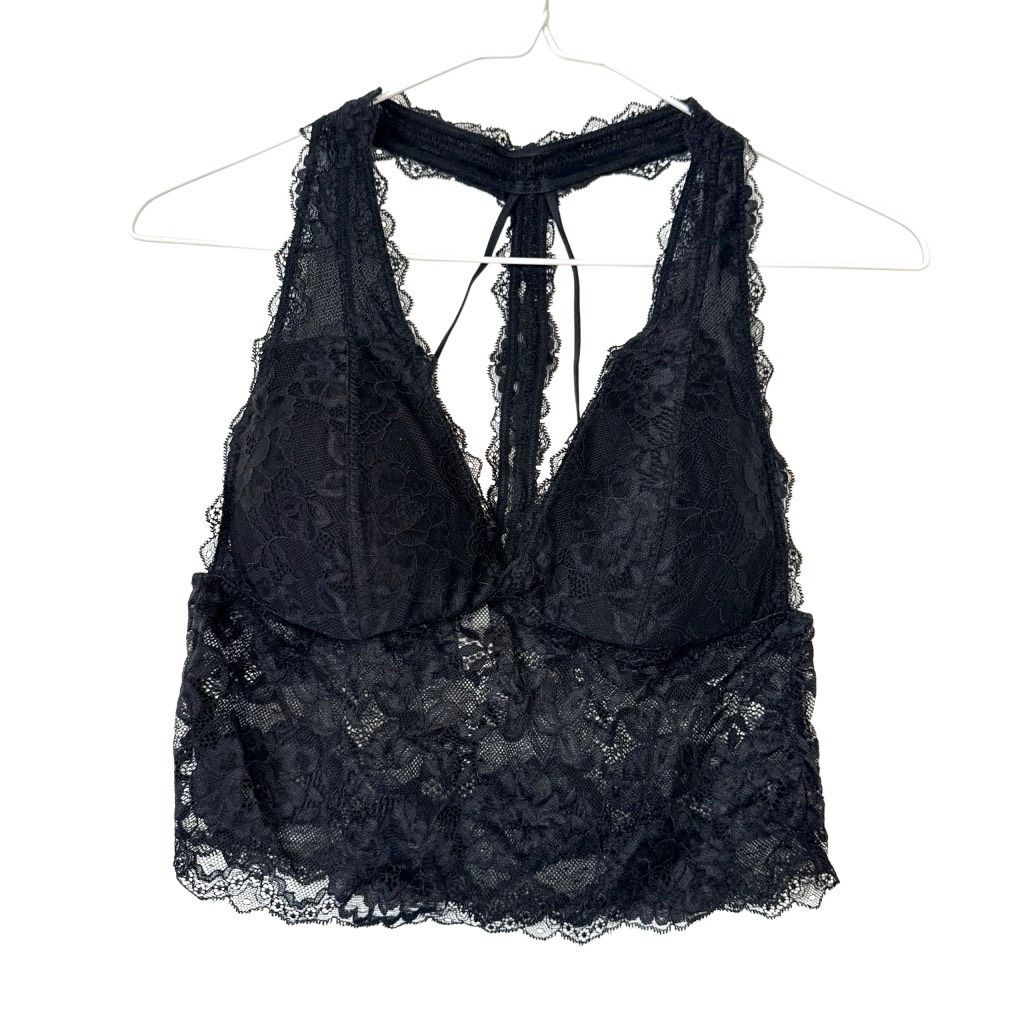 Wishlist Floral Lace Racerback V-Neck Padded Stretch Brallette Black Large